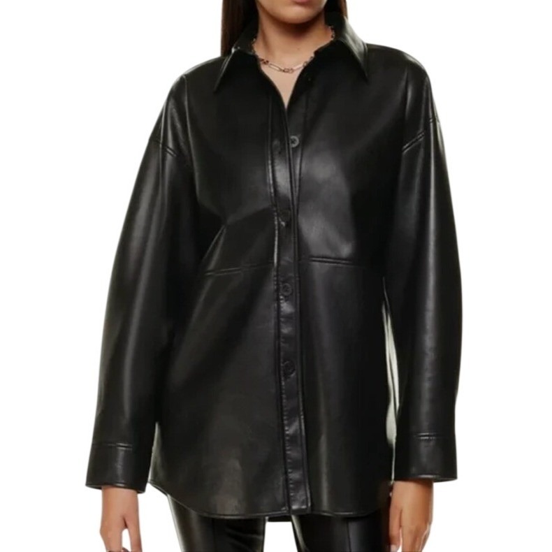 Babaton Pelli Shirt Jacket Black Womens Size M Vegan Leather Oversized Shacket